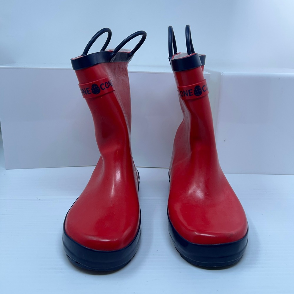 Lone Cone Kids Size 3 Red Navy Blue Waterproof Rubber Rain Boots New